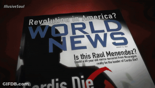 A Book Titled Revolution In America Is Titled World News GIF