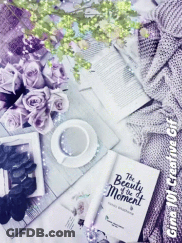 A Book Titled " The Beauty Of The Moment " Sits On A Table GIF