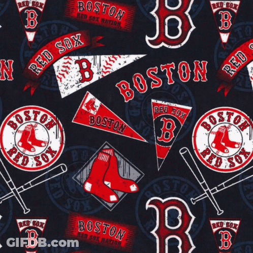 A Boston Red Sox Logo With A Pair Of Red Socks On A Baseball GIF