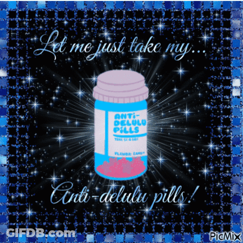 A Bottle Of Anti-Delulu Pills Is On A Blue Background GIF