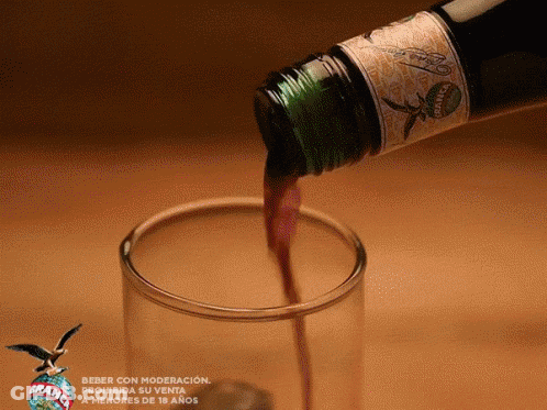 A Bottle Of Brandy Is Pouring Into A Glass GIF