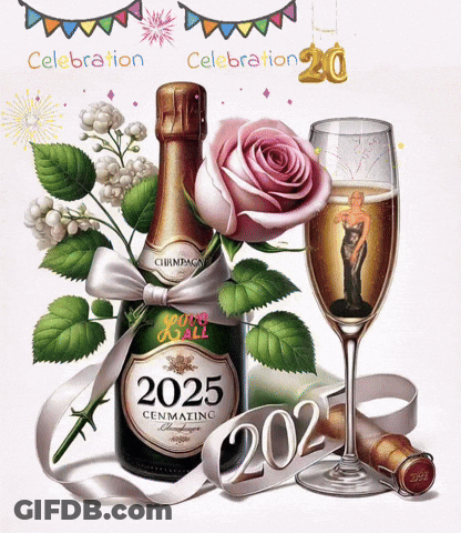 Champagne Bottle With 2025 Label GIF