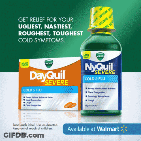 A Bottle Of Dayquil Severe Cold And Flu Medication GIF