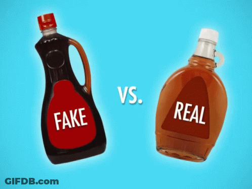 A Bottle Of Fake Syrup And A Bottle Of Real Syrup GIF