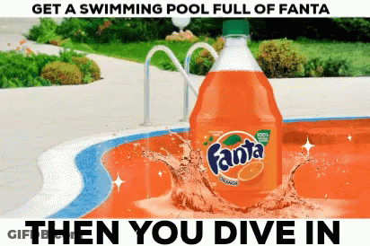 A Bottle Of Fanta Is Splashing In A Pool GIF