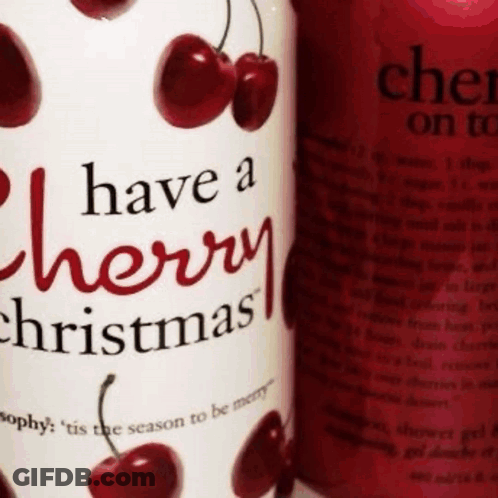 A Bottle Of Have A Cherry Christmas Lotion With Cherries On It GIF