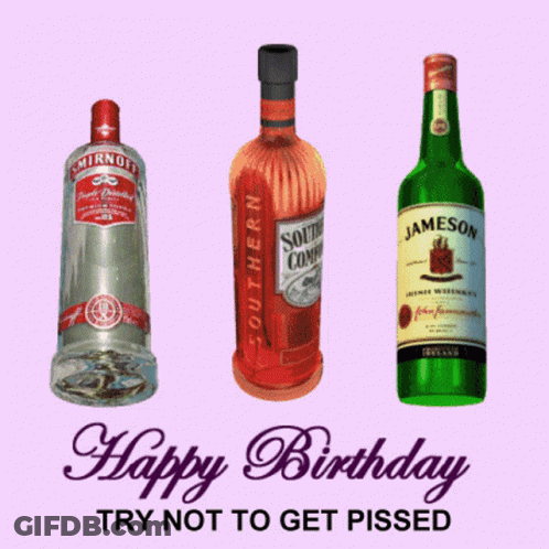 A Bottle Of Jameson Sits Next To A Bottle Of Smirnoff And A Bottle Of Vodka GIF