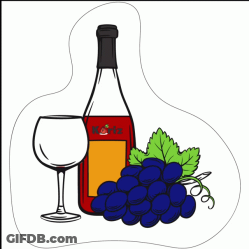 A Bottle Of Koriz Wine Sits Next To A Glass Of Wine And A Bunch Of Grapes GIF