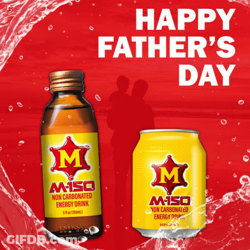 A Bottle Of M-150 Non Carbonated Energy Drink Next To A Can Of M-150 Non Carbonated Energy Drink GIF