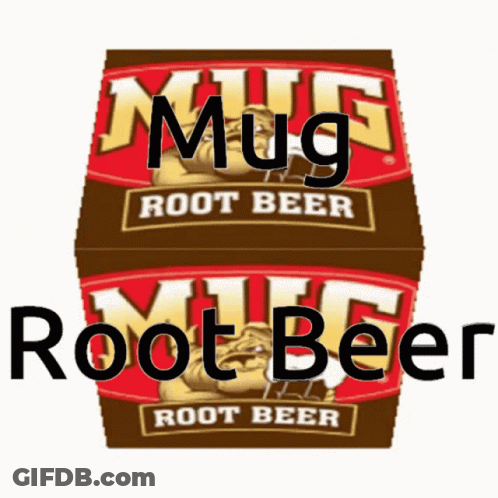 A Bottle Of Mug Root Beer With A Picture Of A Bulldog On It GIF