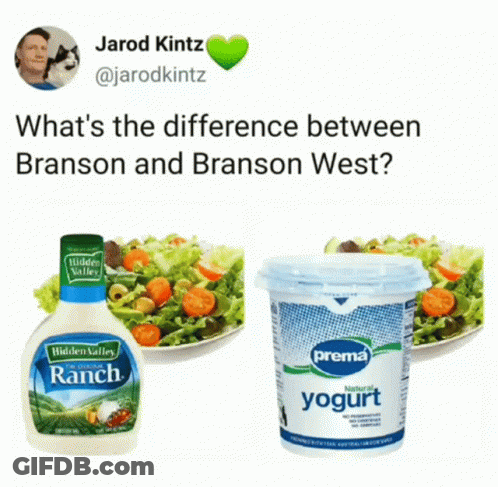 A Bottle Of Ranch Next To A Container Of Prema Yogurt And A Salad GIF