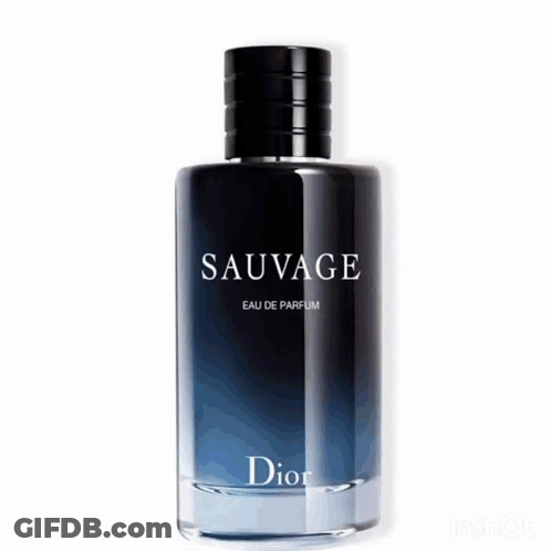 A Bottle Of Sauvage Eau De Parfum By Dior Sits On A Wooden Ledge GIF