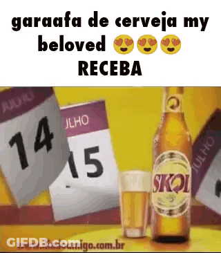 A Bottle Of Skol Beer And A Glass Of Beer Are Sitting On A Table . GIF