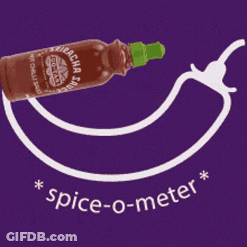A Bottle Of Sriracha Sauce Is Being Poured Into A Red Pepper On A Purple Background GIF