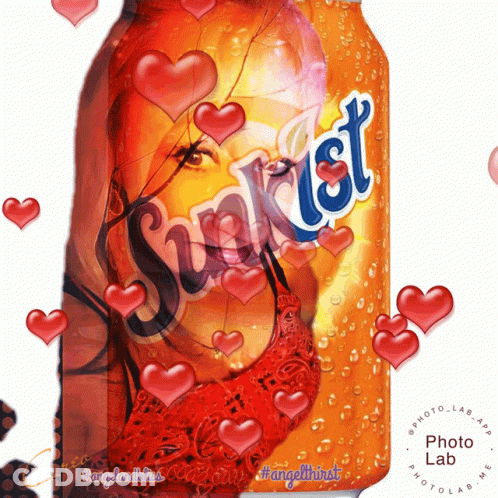 A Bottle Of Sunkist With Hearts Surrounding It GIF