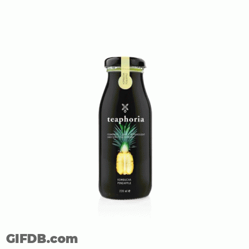 A Bottle Of Teaphoria Kombucha Strawberry Has A Strawberry On The Label GIF