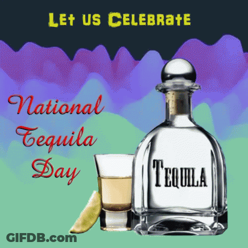 A Bottle Of Tequila Next To A Shot Glass And A Slice Of Lime GIF