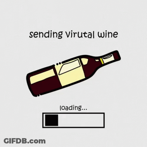 A Bottle Of Wine Is Being Loaded With The Words " Sending Virutal Wine " Above It GIF