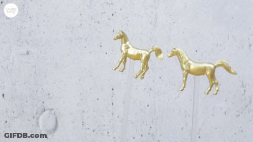 A Bottle Of Woodford Reserve Whiskey Next To A Pair Of Gold Horse Earrings GIF