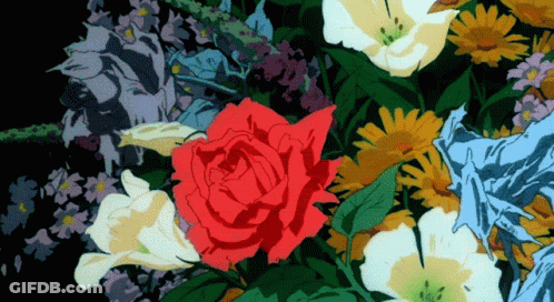 A Bouquet Of Flowers With A Red Rose In The Center GIF