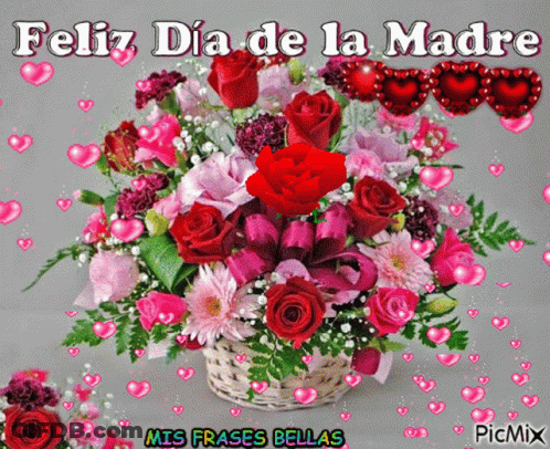A Bouquet Of Flowers With The Words Feliz Dia De La Madre Written Above It GIF