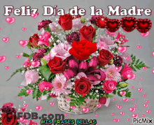 A Bouquet Of Flowers With The Words Feliz Dia De La Madre Written On It GIF