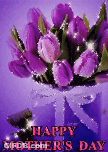 A Bouquet Of Purple Flowers With The Words Happy Mother 'S Day GIF
