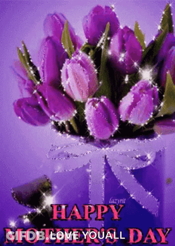 A Bouquet Of Purple Tulips With The Words Happy Mother 'S Day GIF
