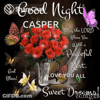 A Bouquet Of Red Roses In A Vase With Butterflies And The Words Share Good Night Casper May The Lord Bless You With A Pe GIF