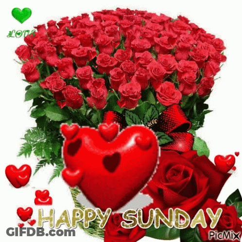 A Bouquet Of Red Roses With A Heart And The Words Happy Sunday GIF