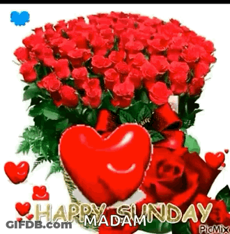 A Bouquet Of Red Roses With A Heart In The Middle And The Words `` Happy Sunday '' . GIF