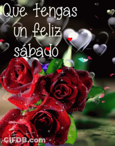 A Bouquet Of Red Roses With The Words Que Tengas Un Feliz Sabado On The Bottom GIF