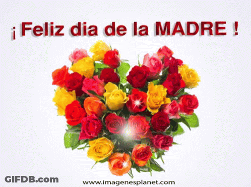 A Bouquet Of Roses In The Shape Of A Heart With The Words Feliz Dia De La Madre GIF