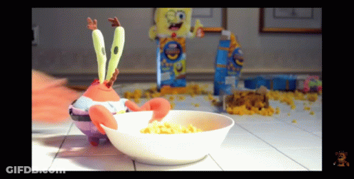 A Bowl Of Cereal With A Spongebob Character On It GIF