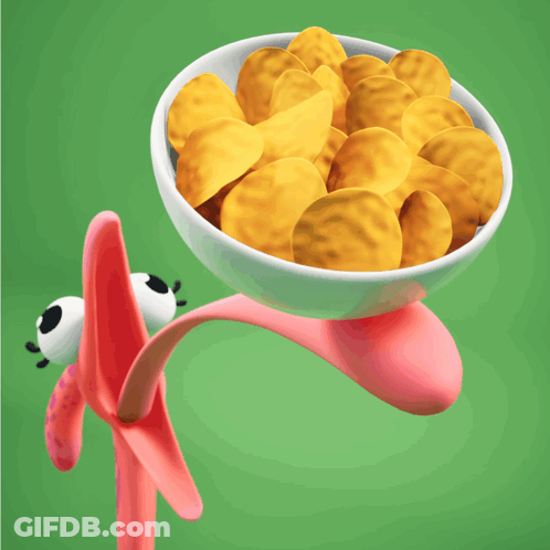 A Bowl Of Chips Sits On A Pink Spoon GIF