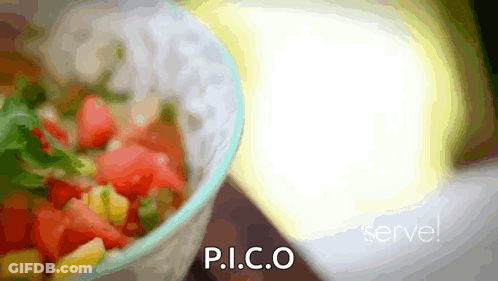 A Bowl Of Food With P.i.c.o. Written On It GIF