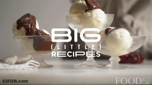 A Bowl Of Ice Cream With The Words Big Little Recipes Written On It GIF