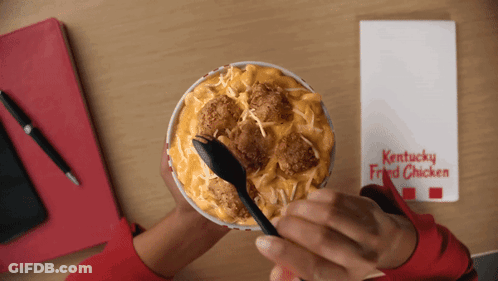 A Bowl Of Kentucky Fried Chicken Macaroni And Cheese GIF