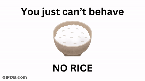 A Bowl Of Rice With The Words " You Just Can 'T Behave No Rice " Underneath It GIF