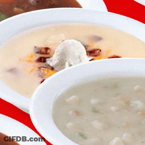 A Bowl Of Soup With Whipped Cream On Top GIF