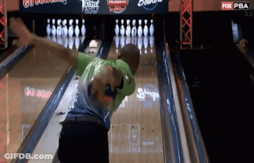 A Bowler Throws A Ball In A Bowling Alley With Fox Pba Written On The Bottom GIF