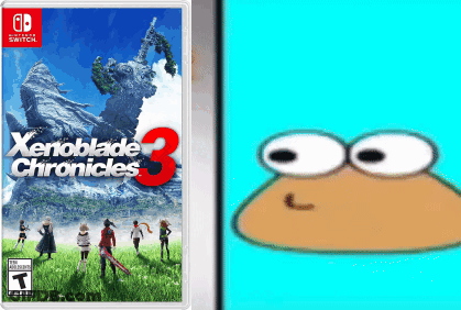 A Box For Xenoblade Chronicles 3 Next To A Picture Of A Pug GIF