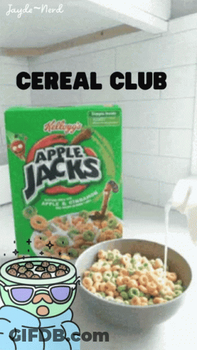 A Box Of Apple Jacks Cereal Next To A Bowl GIF