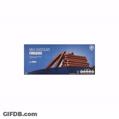 A Box Of Bbc Cadbury Milk Chocolate Fingers On A White Background GIF
