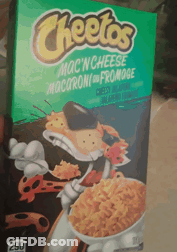 A Box Of Cheetos Mac ' N Cheese Macaroni And Cheese GIF