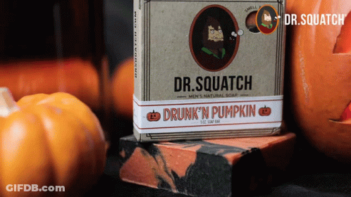 A Box Of Dr. Squatch Drunk 'N Pumpkin Soap GIF