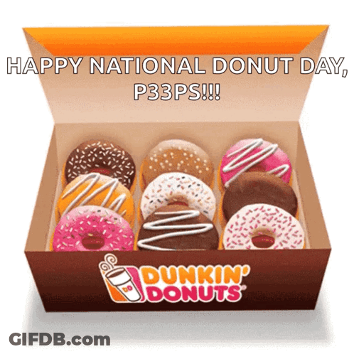 A Box Of Dunkin ' Donuts Is Open And Says Happy National Donut Day P33ps !!! GIF