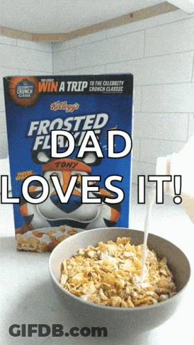 A Box Of Frosted Flakes Cereal With A Bowl Of Cereal Next To It GIF
