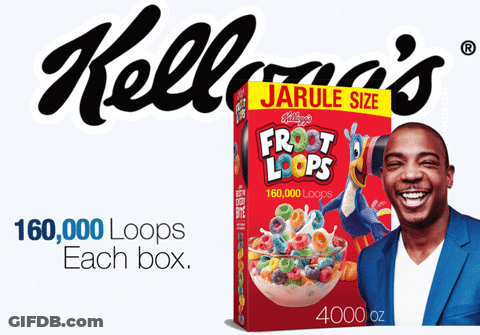 A Box Of Kellogg 'S Froot Loops Cereal With A Man In A Blue Suit GIF