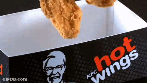 A Box Of Kfc Hot Wings With A Fried Chicken On Top GIF